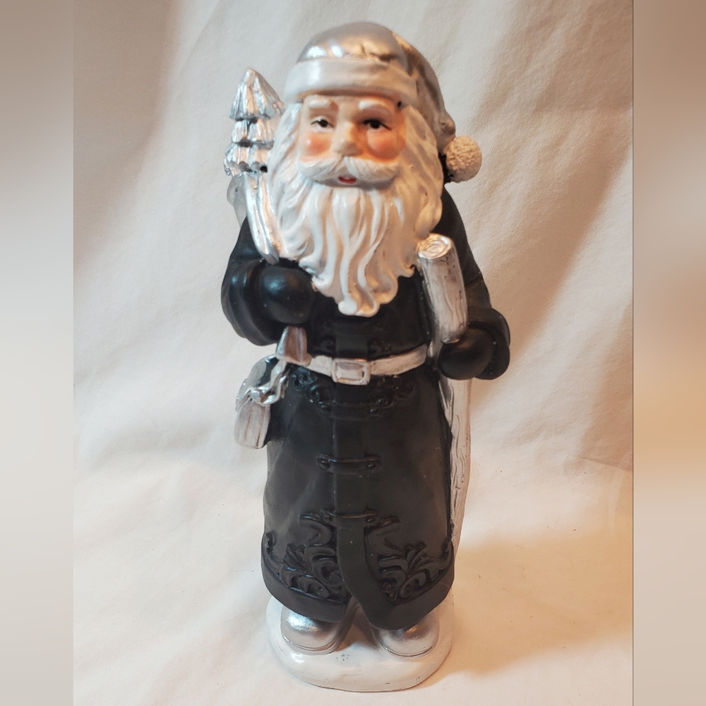 Santa Claus Vintage Blue/Silver Figure Staff Satchel Sack Of Gifts Hand Painted